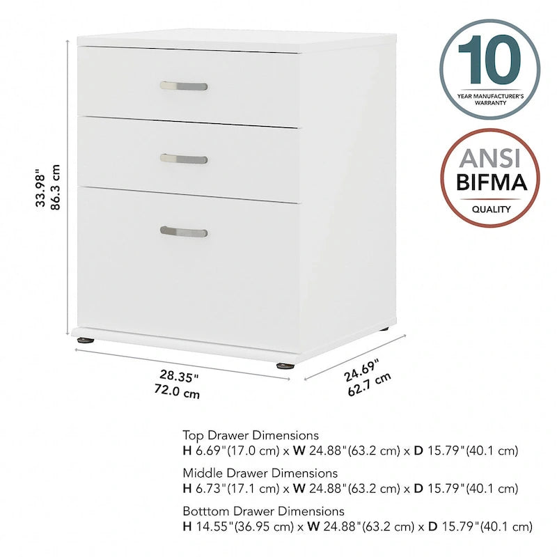 Meuble de rangement bas 3 tiroirs avec glissières à billes Blanc Gris