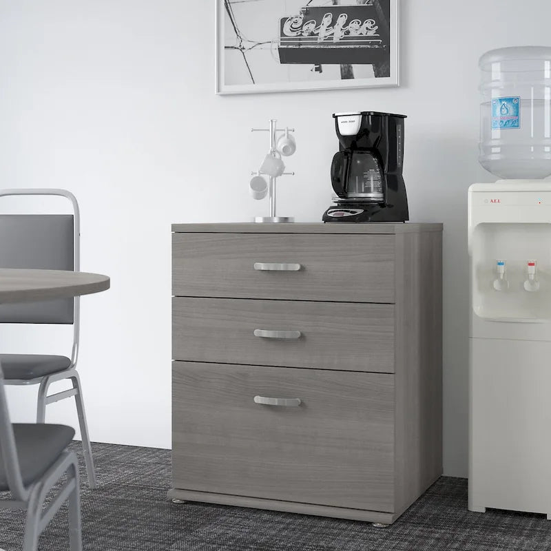 Meuble de rangement bas 3 tiroirs avec glissières à billes Blanc Gris