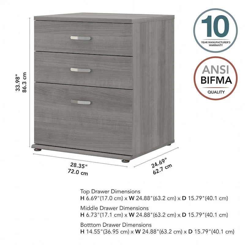 Meuble de rangement bas 3 tiroirs avec glissières à billes Blanc Gris