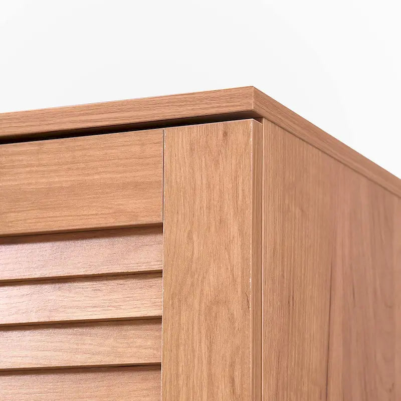 Meuble à chaussures avec portes à persiennes et banc rembourré en chêne naturel brun