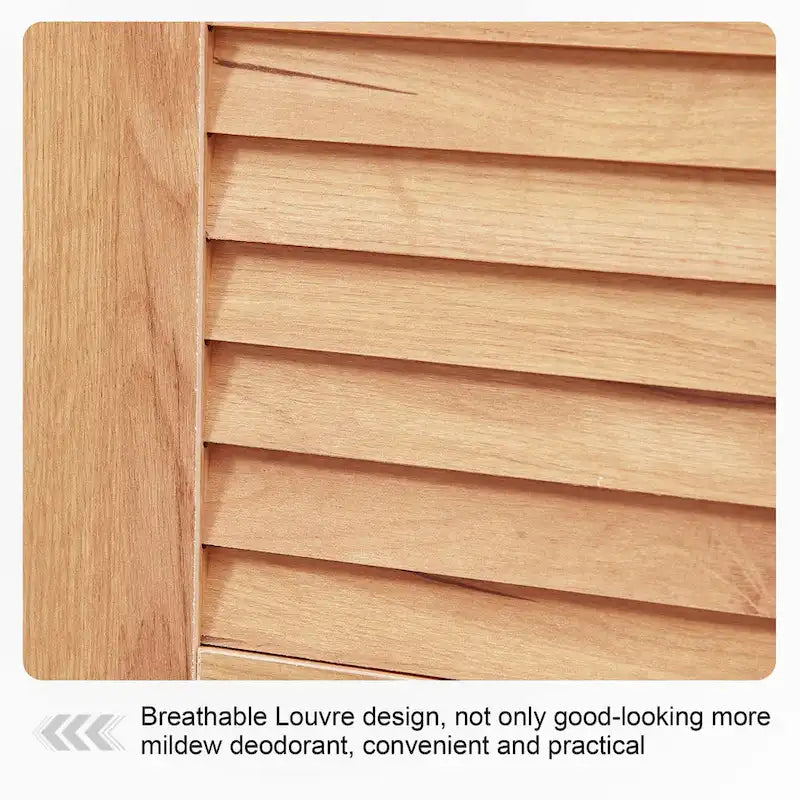 Meuble à chaussures avec portes à persiennes et banc rembourré en chêne naturel brun