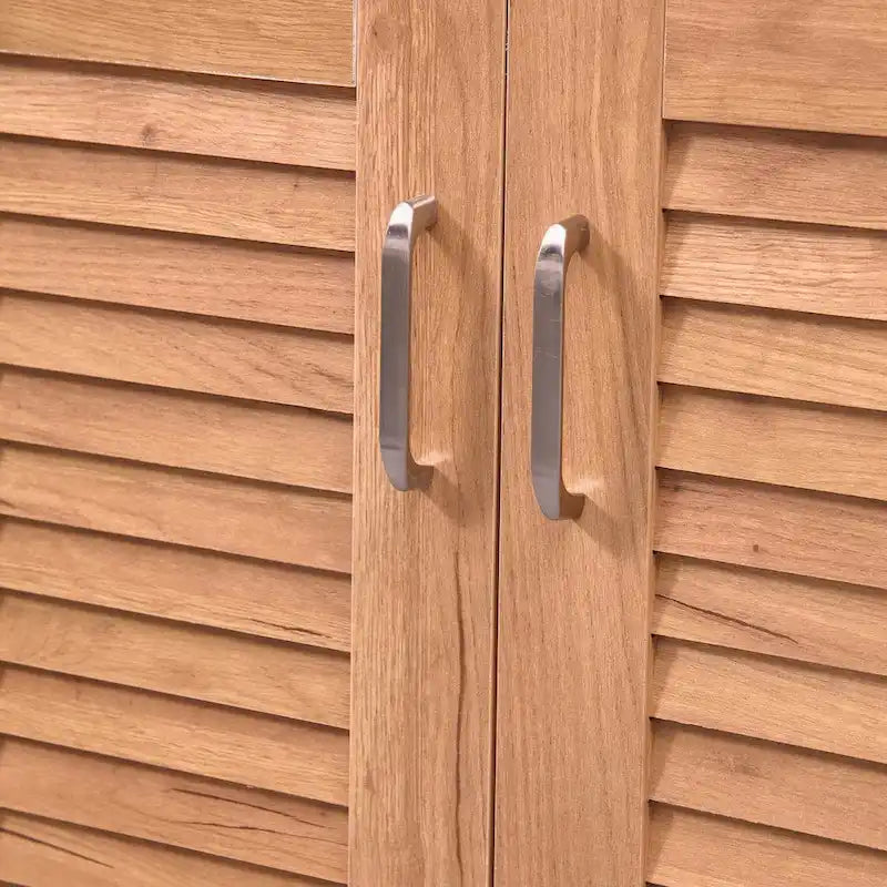 Meuble à chaussures avec portes à persiennes et banc rembourré en chêne naturel brun