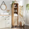 Meuble de rangement haut de salle de bain Boho en rotin, avec étagères réglables, en chêne naturel