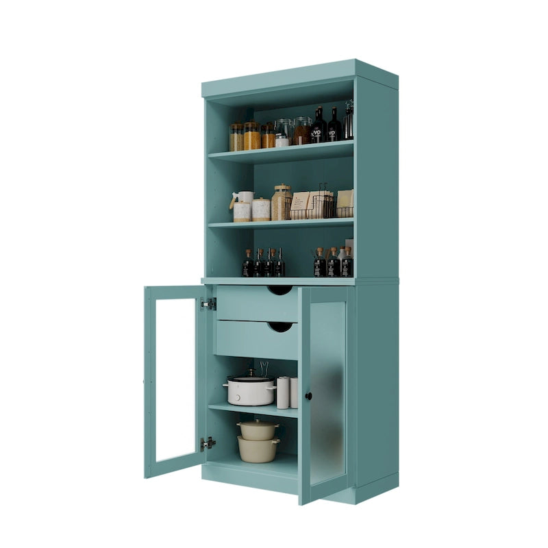 Meuble de rangement en bois massif avec portes en verre dépoli et étagères réglables, plusieurs coloris