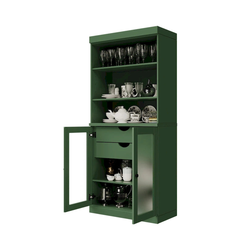 Meuble de rangement en bois massif avec portes en verre dépoli et étagères réglables, plusieurs coloris