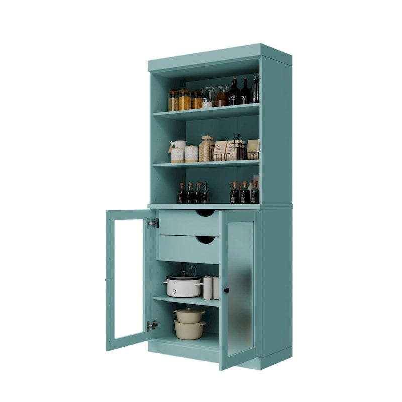 Meuble de rangement en bois massif avec portes en verre dépoli et étagères réglables, plusieurs coloris