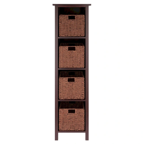 5 Pc Storage Shelf with 4 Foldable Woven Baskets - 56 - Walnut Brown