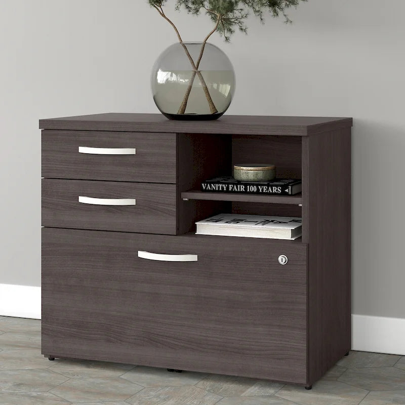 Armoire de bureau avec tiroirs Étagères Gris Orage Blanc Platine