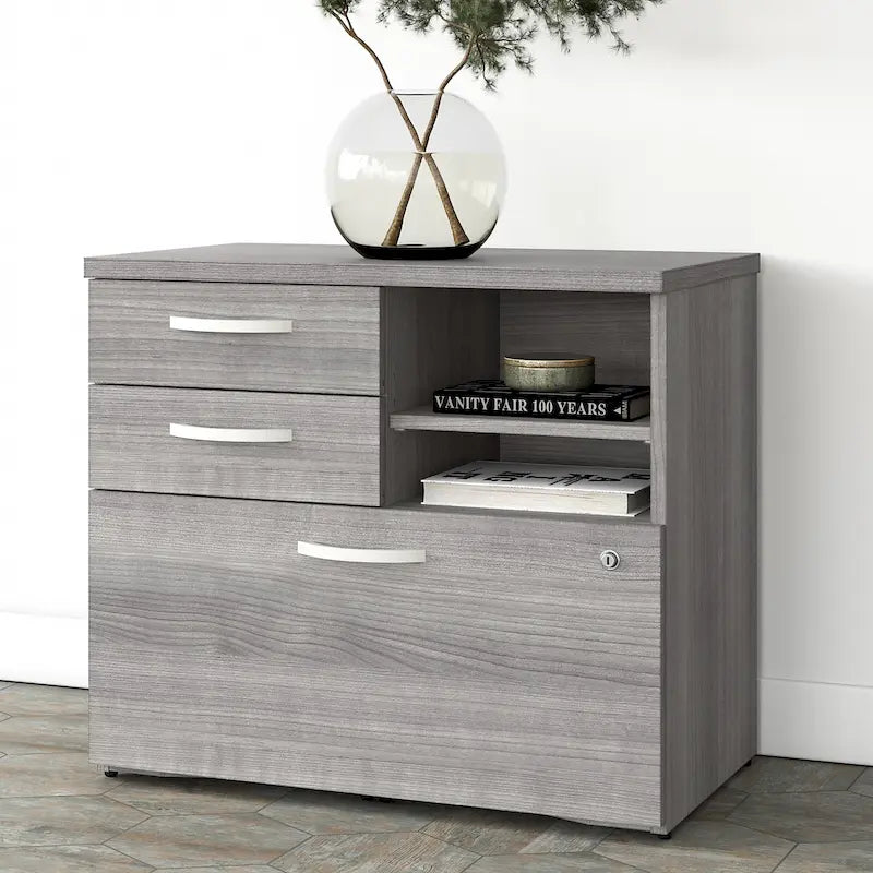 Armoire de bureau avec tiroirs Étagères Gris Orage Blanc Platine