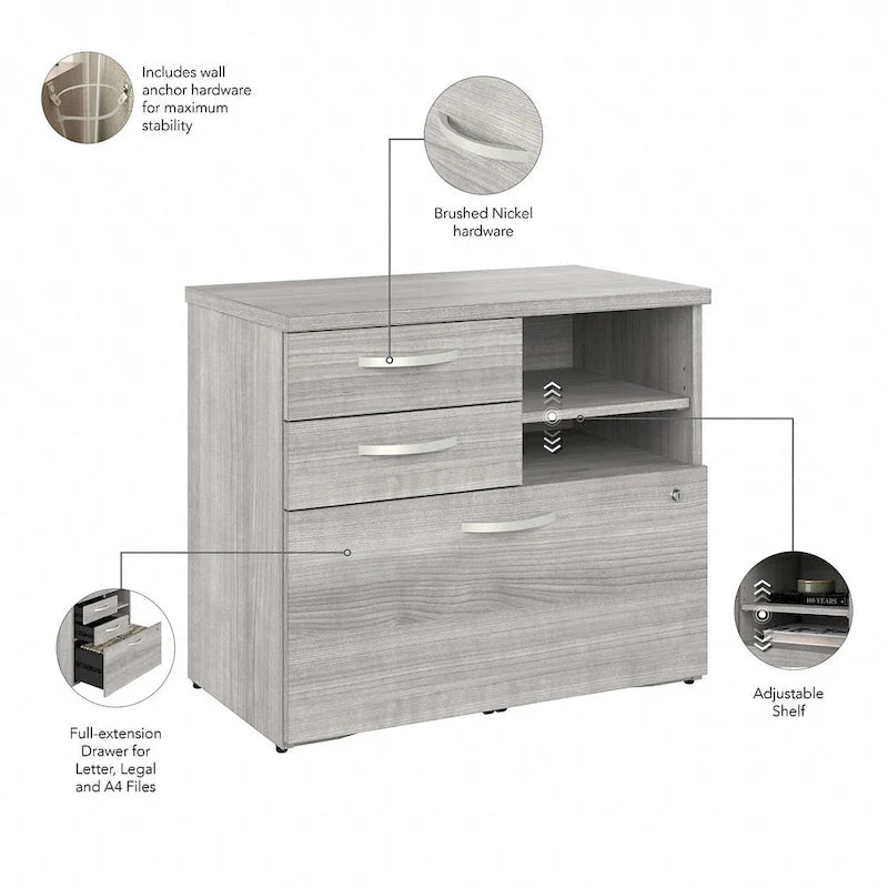 Armoire de bureau avec tiroirs Étagères Gris Orage Blanc Platine