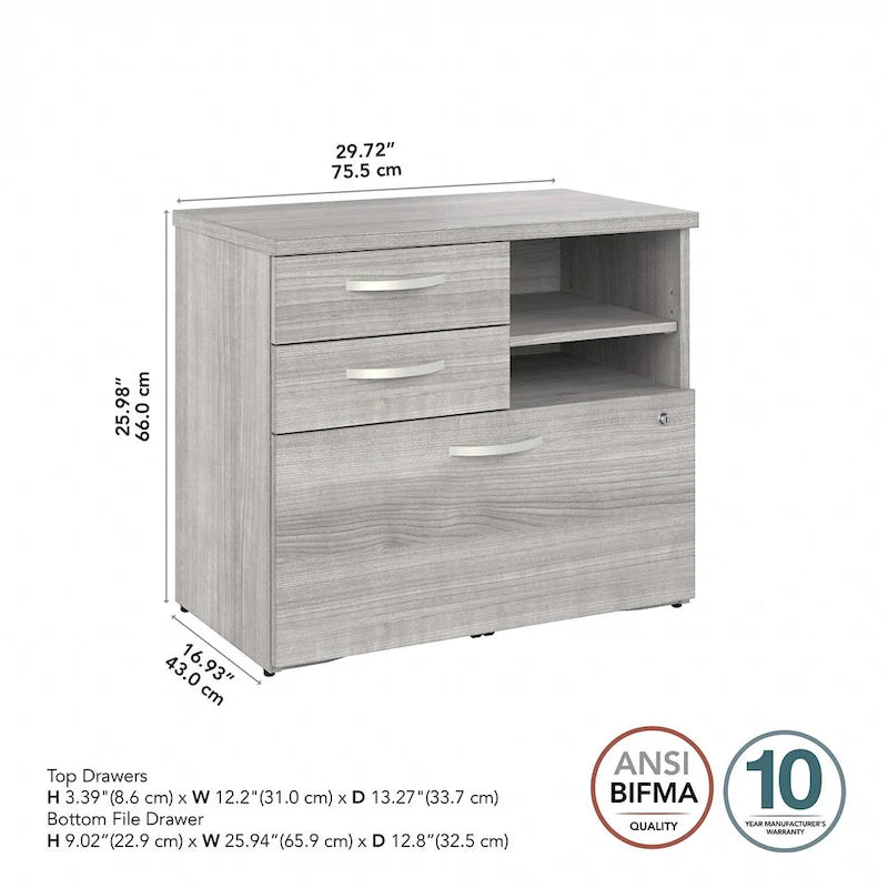 Armoire de bureau avec tiroirs Étagères Gris Orage Blanc Platine