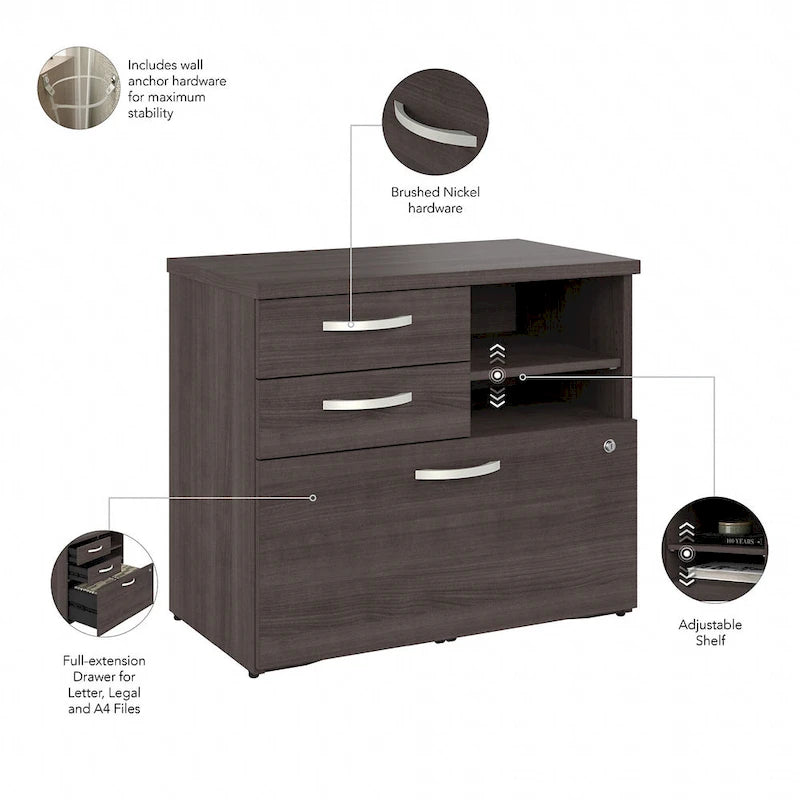 Armoire de bureau avec tiroirs Étagères Gris Orage Blanc Platine