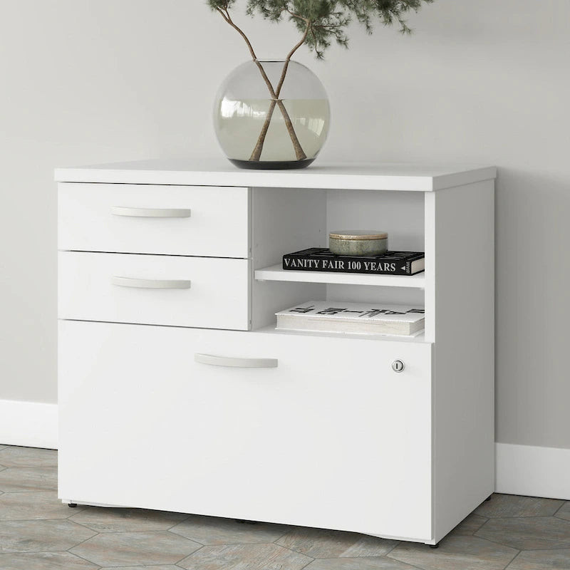 Armoire de bureau avec tiroirs Étagères Gris Orage Blanc Platine