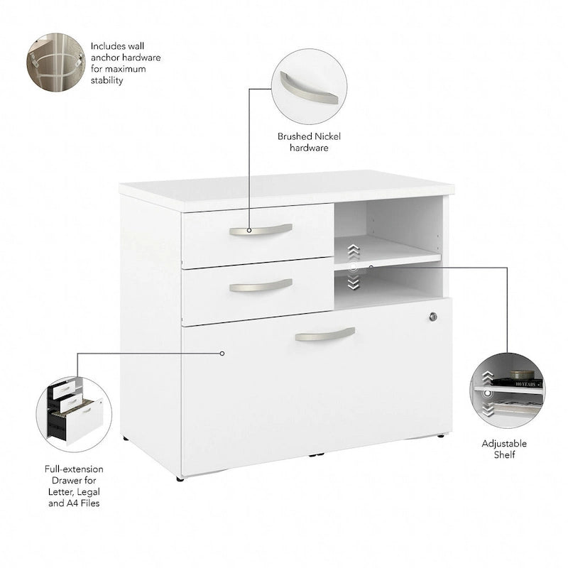 Armoire de bureau avec tiroirs Étagères Gris Orage Blanc Platine
