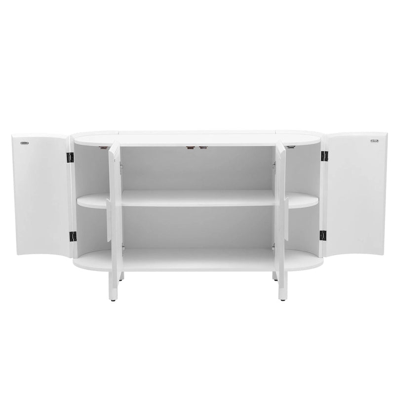Buffet à design incurvé avec étagères réglables, blanc, noyer, noir, bleu