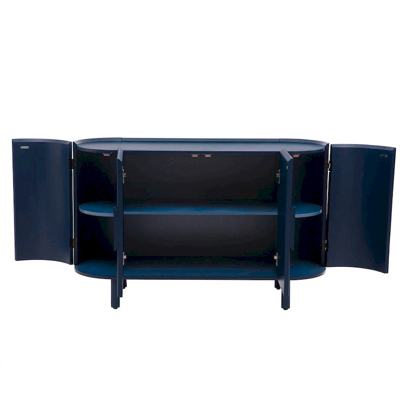 Buffet à design incurvé avec étagères réglables, blanc, noyer, noir, bleu
