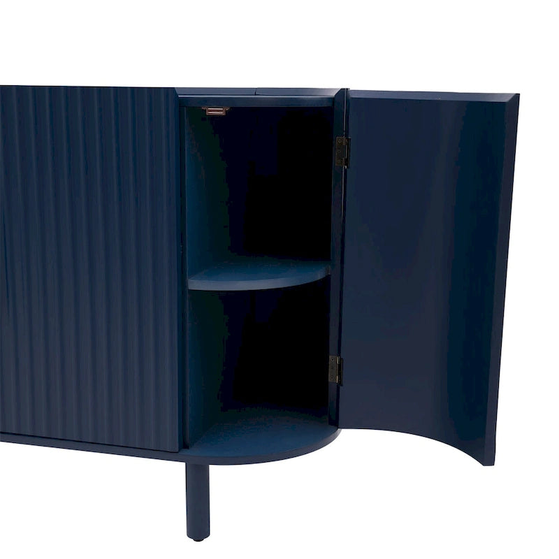 Buffet à design incurvé avec étagères réglables, blanc, noyer, noir, bleu