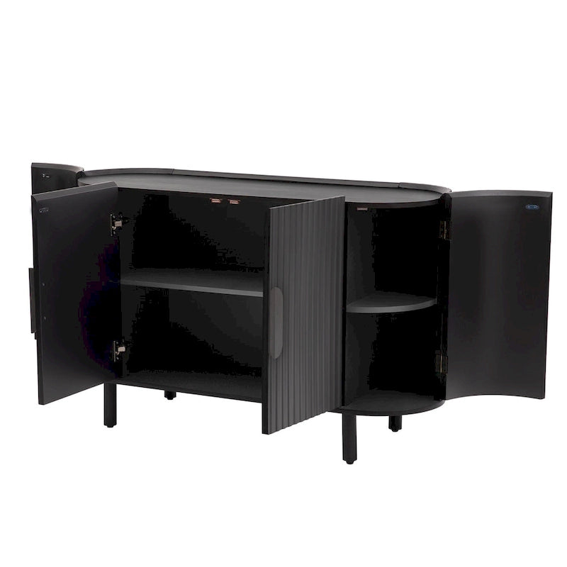 Buffet à design incurvé avec étagères réglables, blanc, noyer, noir, bleu