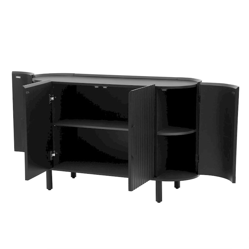 Buffet à design incurvé avec étagères réglables, blanc, noyer, noir, bleu