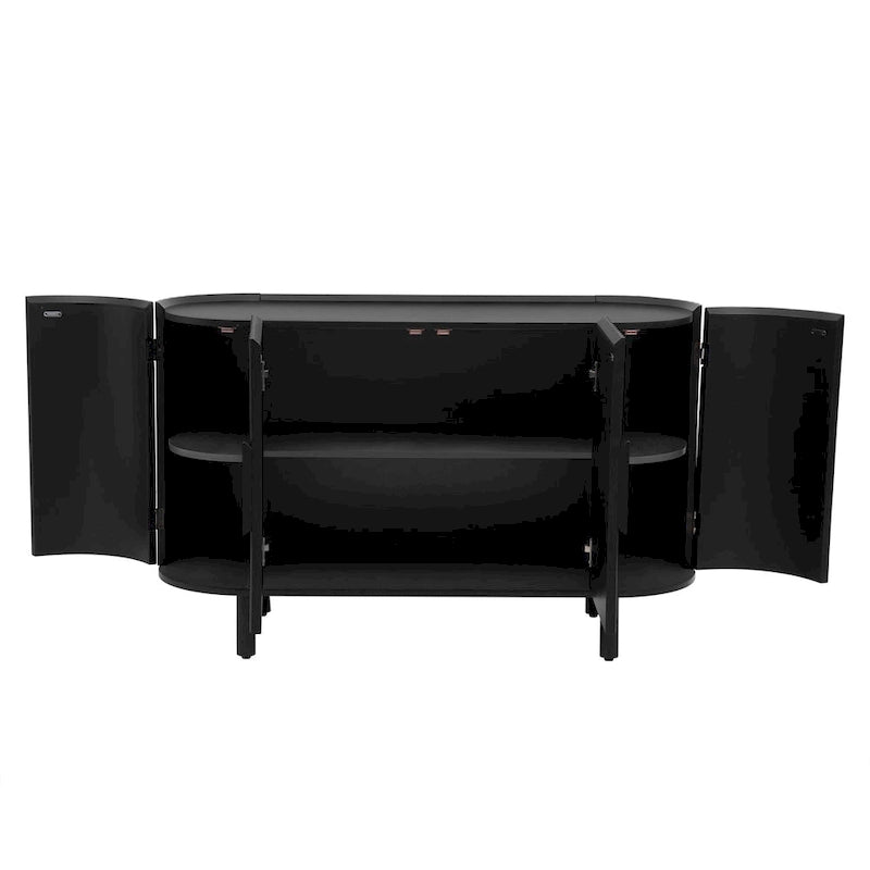 Buffet à design incurvé avec étagères réglables, blanc, noyer, noir, bleu