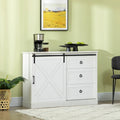 Buffet de style campagnard avec porte coulissante type porte de grange et 3 tiroirs, Blanc