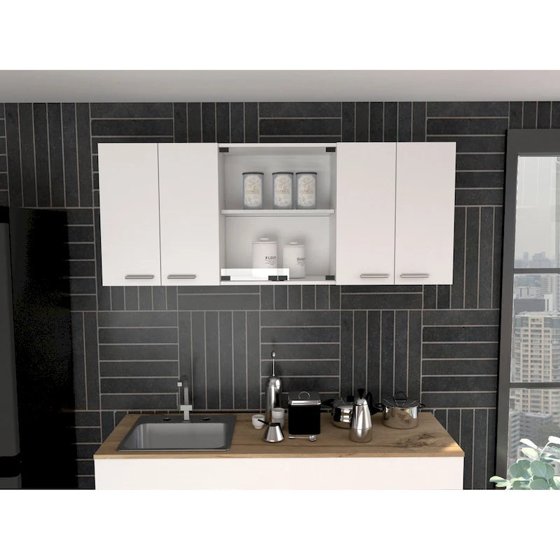 Meuble de rangement de cuisine moderne blanc mural avec étagères réglables