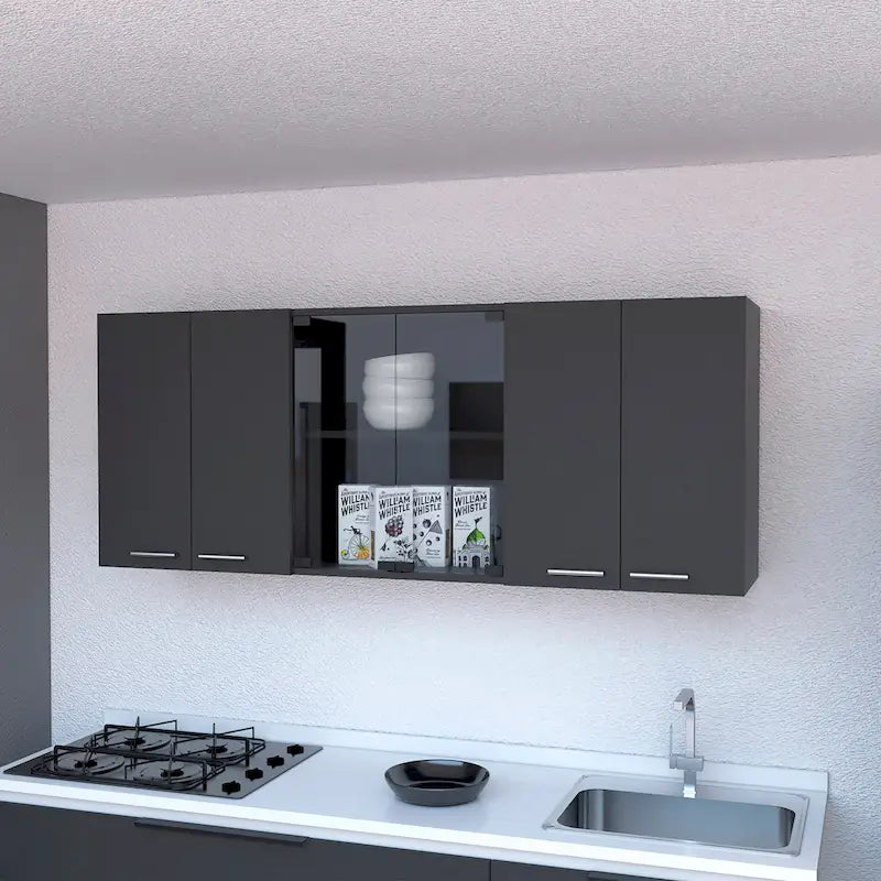 Meuble de rangement de cuisine moderne blanc mural avec étagères réglables