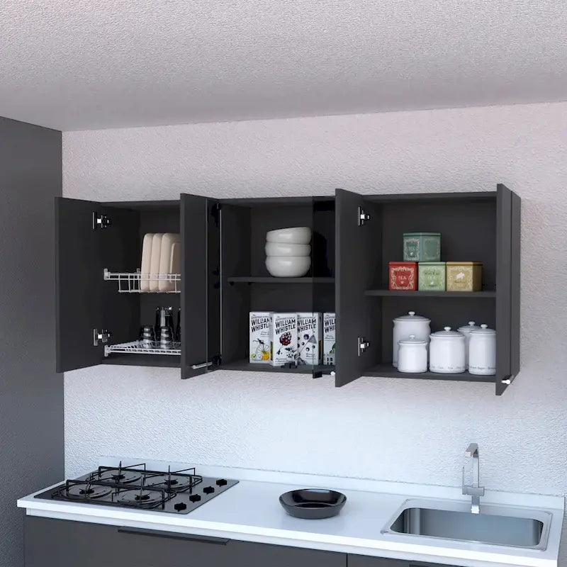 Meuble de rangement de cuisine moderne blanc mural avec étagères réglables