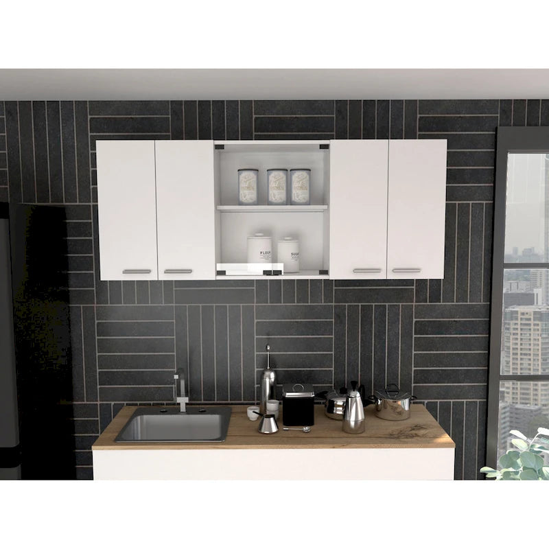 Meuble de rangement de cuisine moderne blanc mural avec étagères réglables