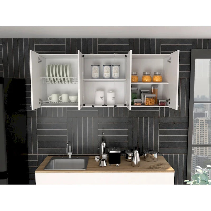 Meuble de rangement de cuisine moderne blanc mural avec étagères réglables