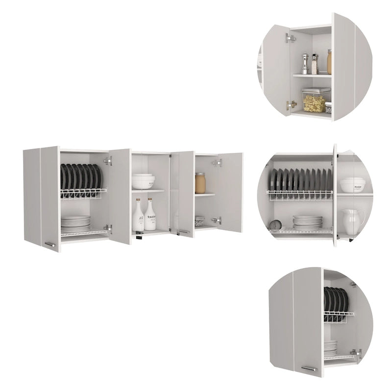 Meuble de rangement de cuisine moderne blanc mural avec étagères réglables