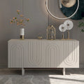 Buffet moderne cannelé à 4 portes avec rangement Blanc Marron