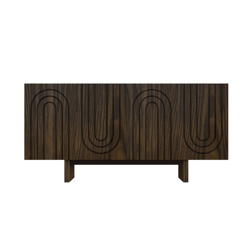 Buffet moderne cannelé à 4 portes avec rangement Blanc Marron