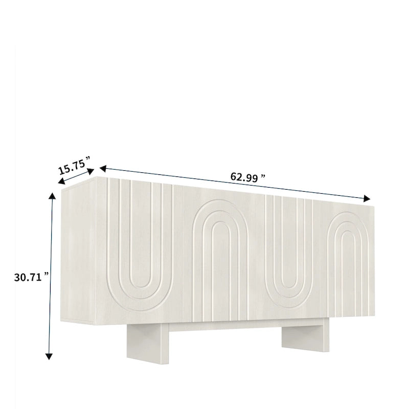 Buffet moderne cannelé à 4 portes avec rangement Blanc Marron