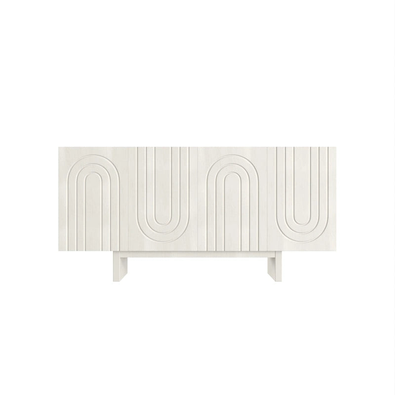 Buffet moderne cannelé à 4 portes avec rangement Blanc Marron
