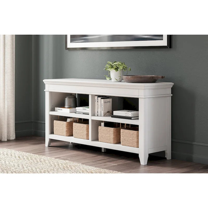 Buffet de rangement ouvert blanchi à la chaux avec étagères réglables Finition bois vieilli