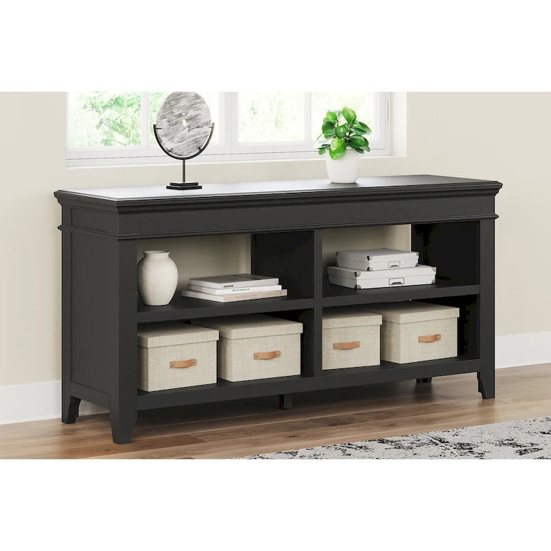 Buffet de rangement ouvert blanchi à la chaux avec étagères réglables Finition bois vieilli