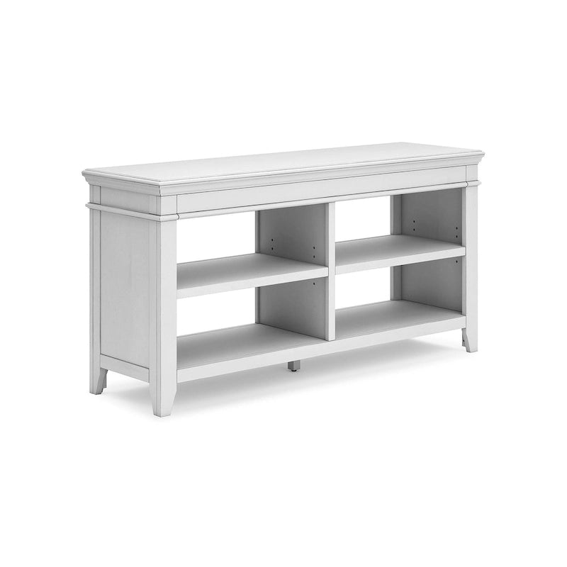 Buffet de rangement ouvert blanchi à la chaux avec étagères réglables Finition bois vieilli