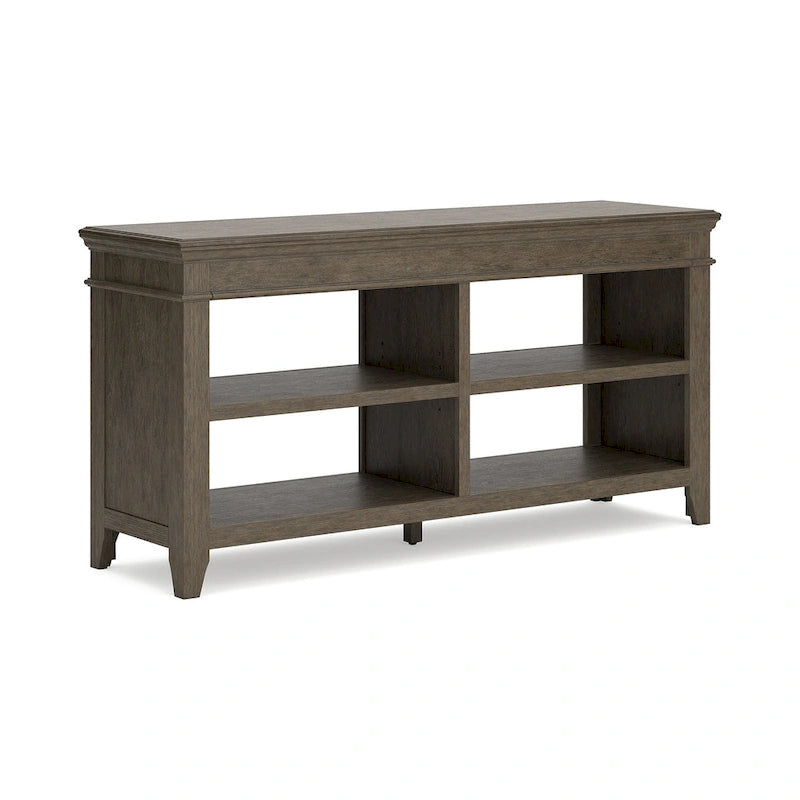 Buffet de rangement ouvert blanchi à la chaux avec étagères réglables Finition bois vieilli