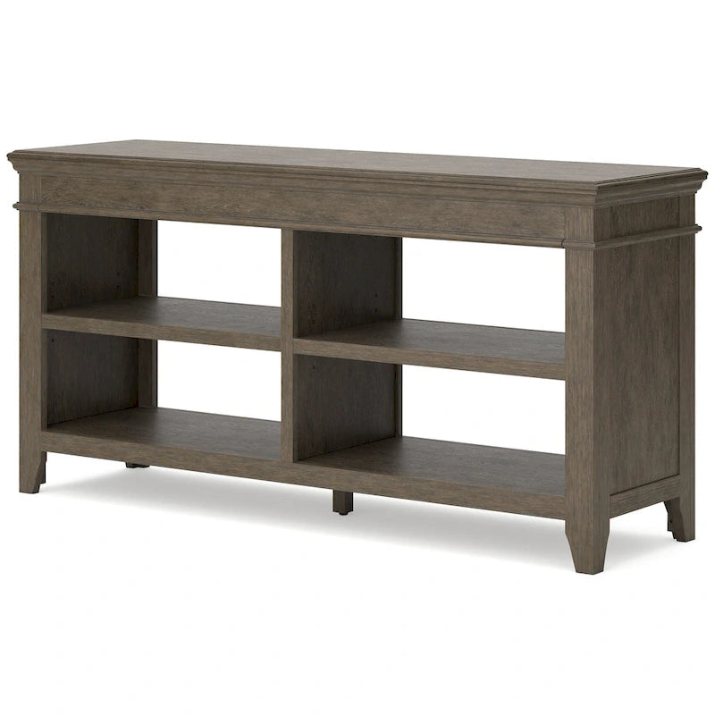 Buffet de rangement ouvert blanchi à la chaux avec étagères réglables Finition bois vieilli