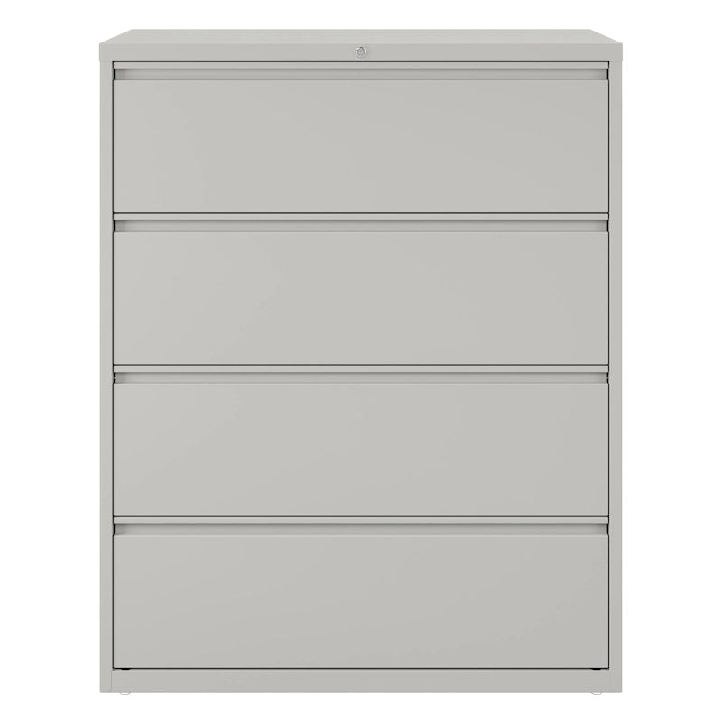 Classeur latéral à 4 tiroirs avec serrure, 107 cm de large, gris clair