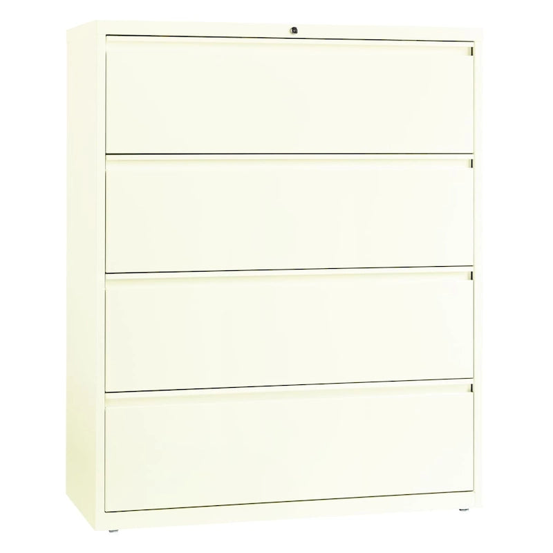 Classeur latéral à 4 tiroirs avec serrure, 107 cm de large, gris clair