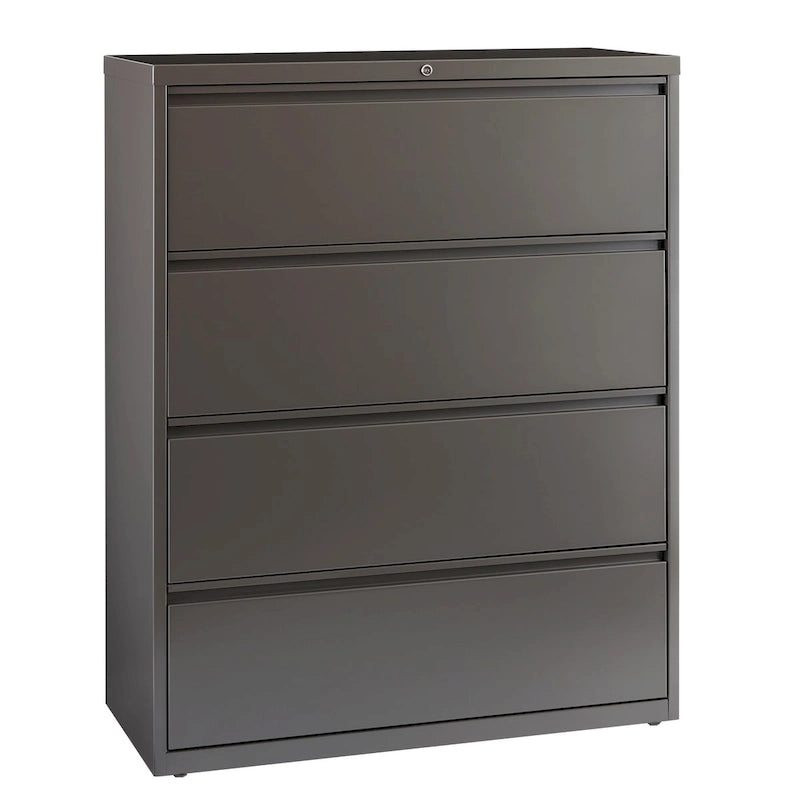 Classeur latéral à 4 tiroirs avec serrure, 107 cm de large, gris clair