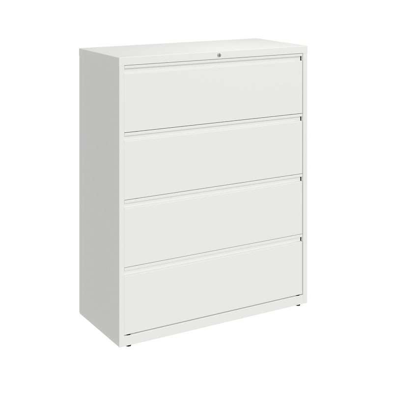 Classeur latéral à 4 tiroirs avec serrure, 107 cm de large, gris clair