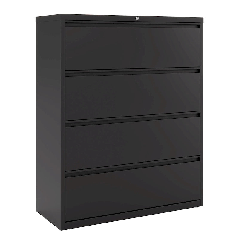 Classeur latéral à 4 tiroirs avec serrure, 107 cm de large, gris clair