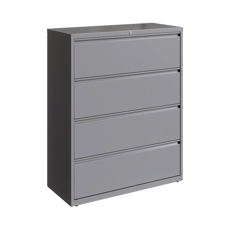 Classeur latéral à 4 tiroirs avec serrure, 107 cm de large, gris clair
