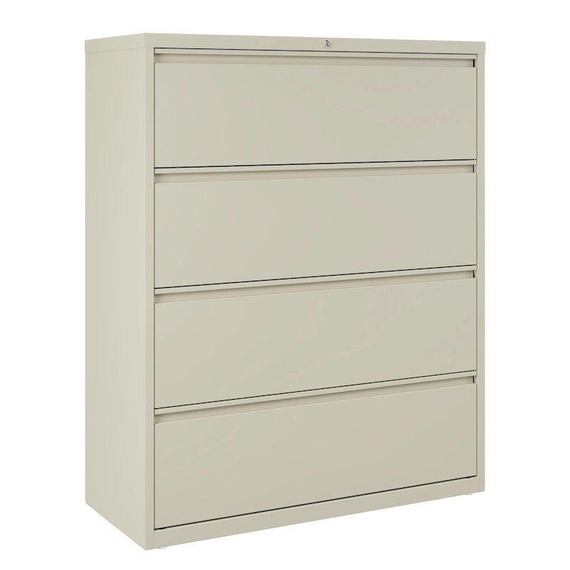 Classeur latéral à 4 tiroirs avec serrure, 107 cm de large, gris clair