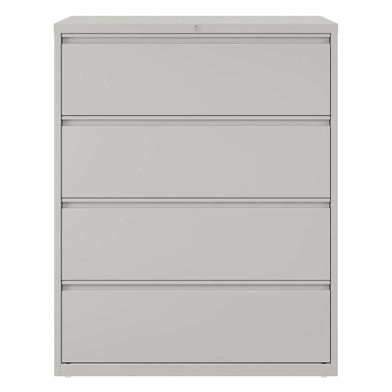 Classeur latéral à 4 tiroirs avec serrure, 107 cm de large, gris clair