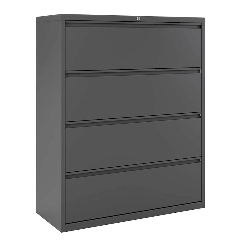 Classeur latéral à 4 tiroirs avec serrure, 107 cm de large, gris clair