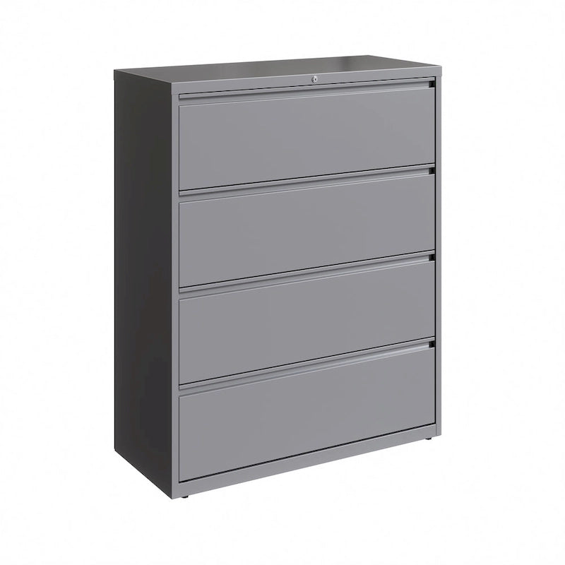 Classeur latéral à 4 tiroirs avec serrure, 107 cm de large, gris clair